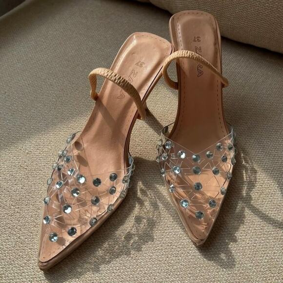 ZARA Beige Vinyl Rhinestone Heels NWT | Size 8 | Blogger Fave - Picture 5 of 16